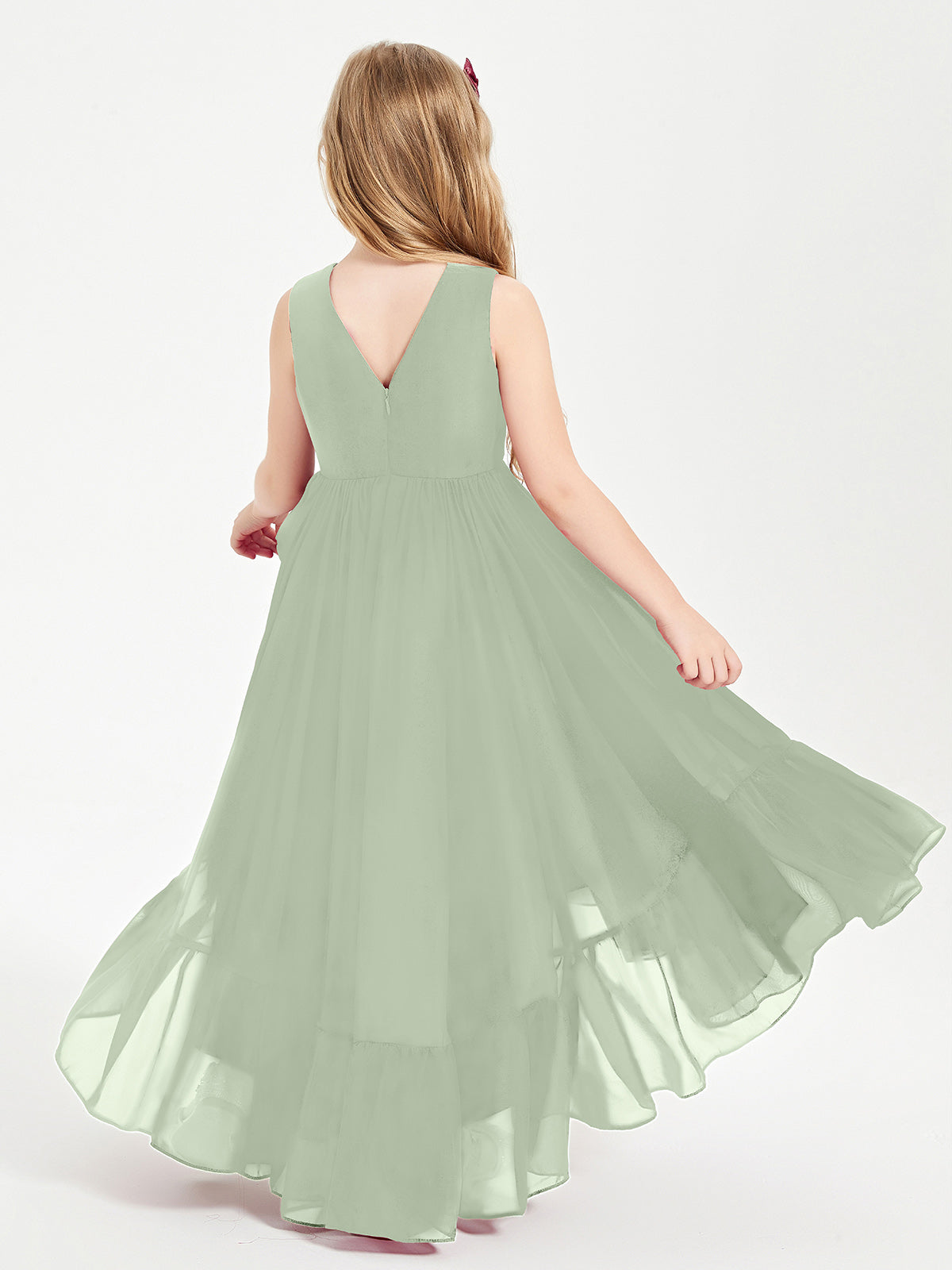 Cascading Skirt Boho Dresses for Junior Bridesmaids Dusty Sage